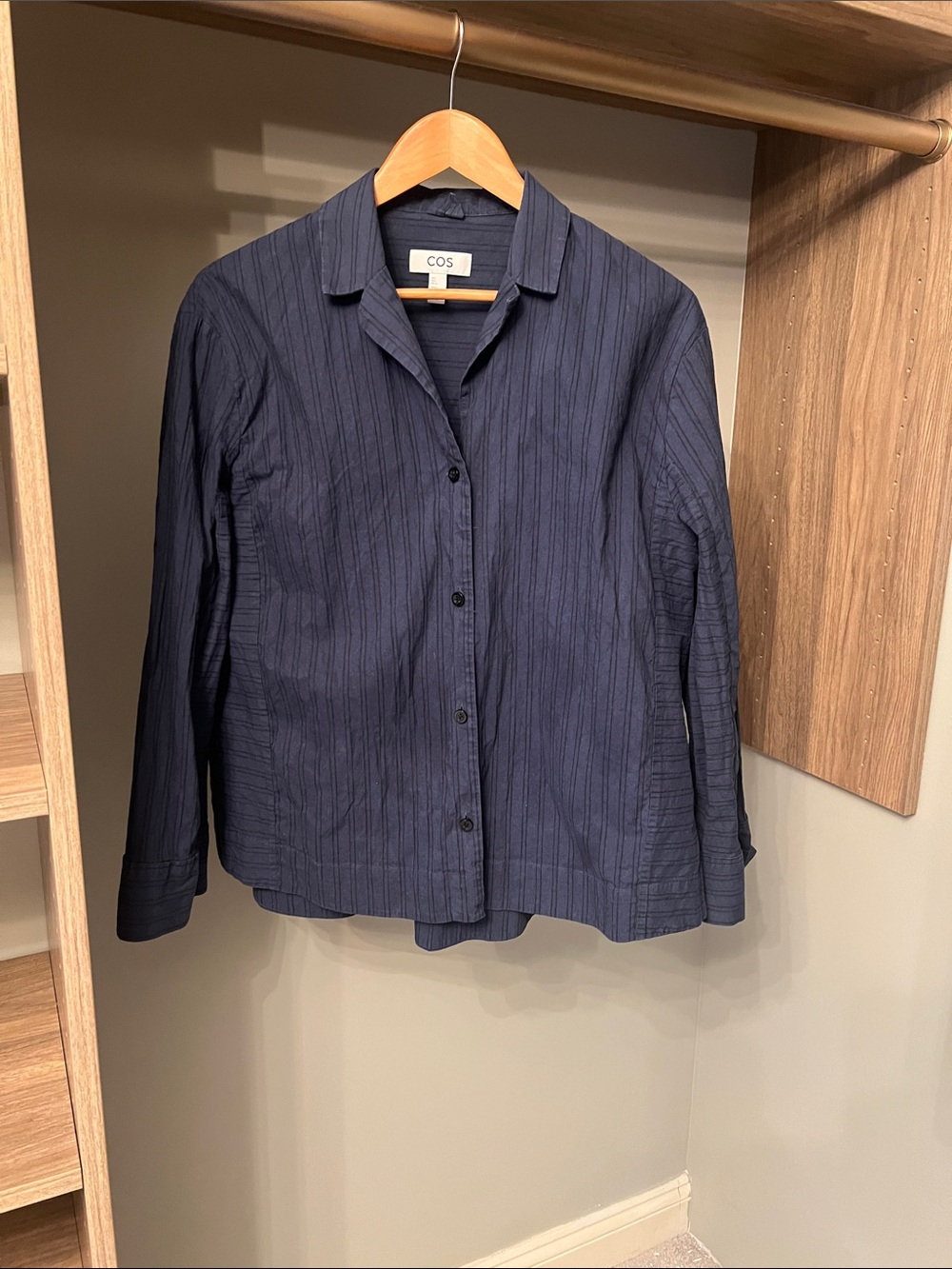 COS Navy Textured Shirt with Branded Tag